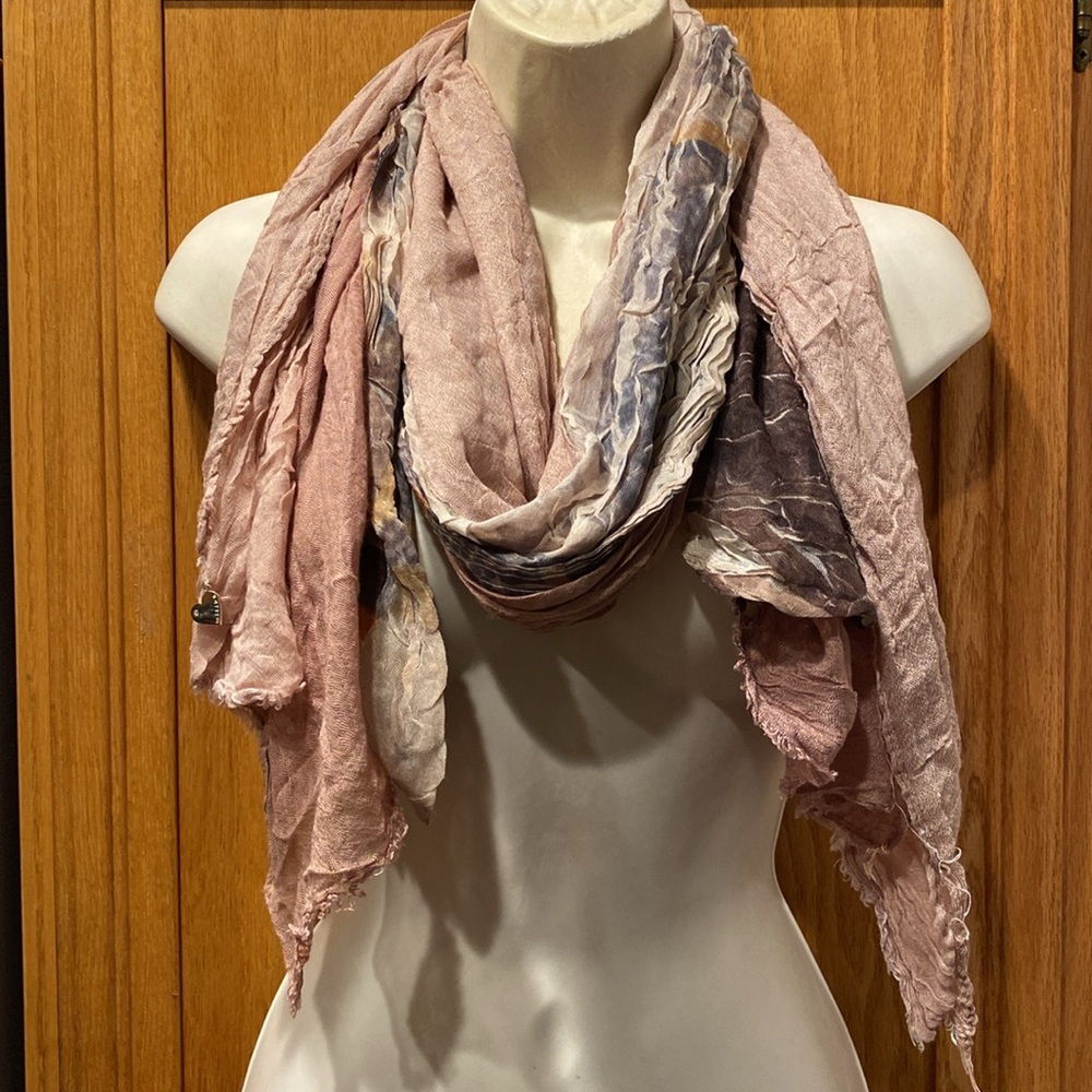 A Bundle of Two Bohemian Boho Vibe Double-Layer Knit Scarves in Blush and Peach - Picture 3 of 14